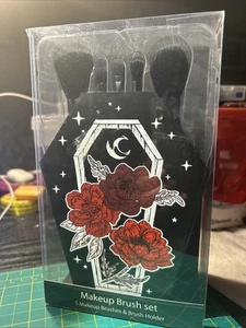 makeup brush set and Brush Holder Black Coffin Rare Collectible 5 Pcs Hot Topic - Picture 1 of 6