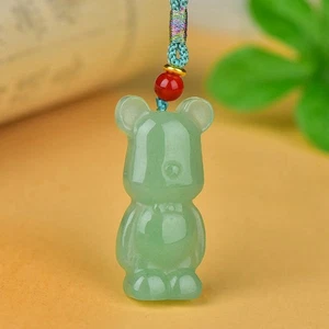 Chinese Natural Green Dongling Jade Hand-carved Cartoon Bear Statue Pendant 9003 - Picture 1 of 6