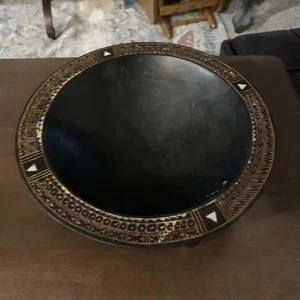 Fidschianische Tanoa Kava Schale Handarbeit geschnitzt bemalt einteilig Holz unbekannt 10 Zoll - Bild 1 von 8