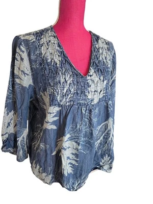 Denim con cuello en V y manga campana 3/4 para mujer talla grande Foto 1 de 4