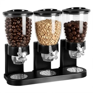 Dispensador de alimentos secos triple indispensable de 1 pieza con taza almacenamiento de cereales negros C... - Imagen 1 de 7