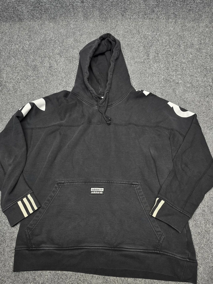 Adidas Hoodie Mens 2XL Trefoil Spell Out Three Stripes Pullover Large Fit Athlet - Image 1 of 4