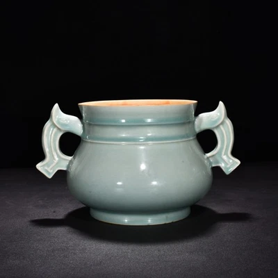 Quemador de oreja doble esmalte rosa verde horno Longquan de porcelana retro antiguo de 10,6" Foto 1 de 4