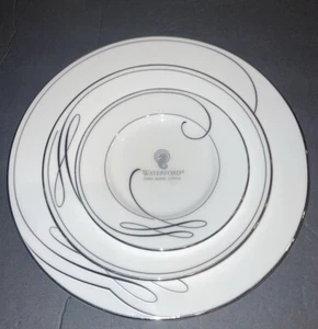 New W Tags! Waterford China Ballet Ribbon Platinum 3 Piece Plate Set - Picture 1 of 13