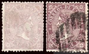 España. 1868. Edifil 0 98. 50 Milm Violeta. Calcado al dorso . Muy escaso. - Imagen 1 de 1