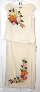 Ana R. Mexico Floral 2-pc Dress Sleeveless Top & Maxi Wrap Skirt Ivory Size L - Picture 1 of 19