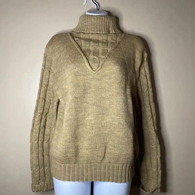1970s Vintage  Turtle V Neck Wool Sweater Solid Camel/tan M/L Great Warm Vtg - Image 1 of 4
