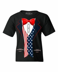 USA Flag Tuxedo Youth's T-Shirt American 4th of July Patriot Costume Shirts - Picture 1 of 9