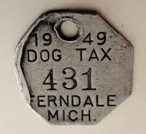 Vintage Dog License Tag: 1949 FERNDALE MICHIGAN - Picture 1 of 1