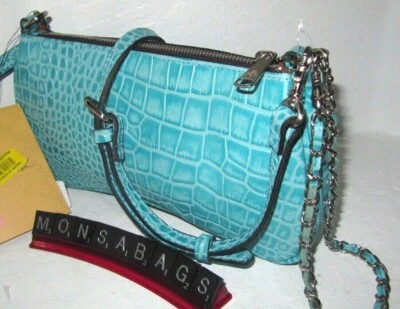 Patricia Nash Nuevo Bandolera Riley Agua Azul Hierba Cuero Cocodrilo Nuevo con Etiquetas $169 Foto 1 de 4