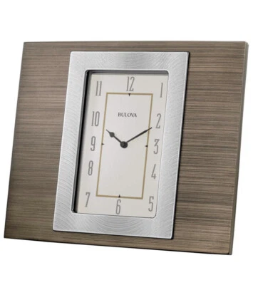 Reloj Bulova Woodside de escritorio con esfera metálica B1237 caja de madera gris nuevo en caja Foto 1 de 4
