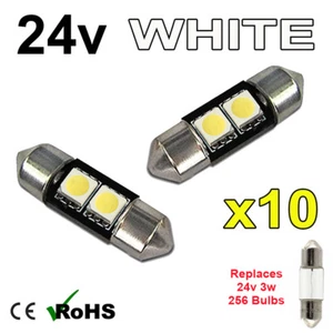 10 x White 24v 31mm Festoon Interior Plate Light 256 2 SMD SV7-8 Bulbs HGV Truck - Picture 1 of 3