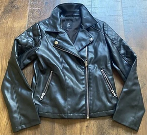 Vegan Leather Girl's Moto Jacket Art Class Black Size M 7-8 Motorcycle Biker - Picture 1 of 6