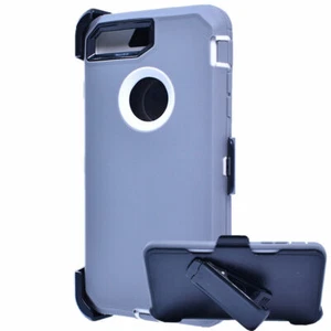 Für iPhone 6 6S 7 8 Plus Hülle mit (Gürtelclip passt Otterbox Defender) Grau-Weiß - Bild 1 von 3