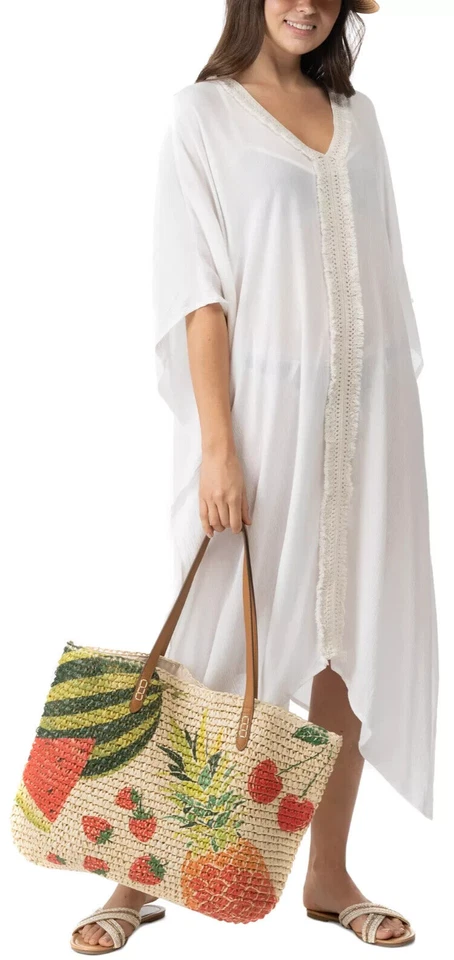 I.N.C. International Concepts女式条纹边和服罩白色 — 第 1/1 张图片