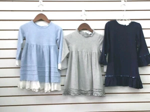 Toddler Girls & Girls Just Blanks Navy Blue OR Blue L.S. Dresses Sizes 2 - 6X/7 - Picture 1 of 7