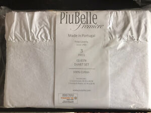 Piu Belle Ruffle Raw Edge Cotton White Queen Duvet Cover Set 3 Pc Cotton