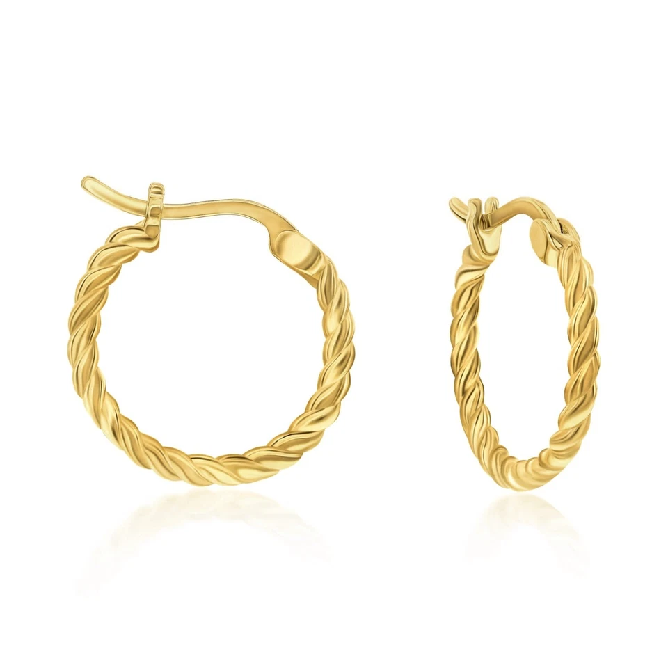 Pendientes colgantes trenzados trenzados enchapados en oro amarillo de 14K para mujer Foto 1 de 4