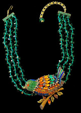 HEIDI DAUS MARQUIZE MADNESS CRYSTAL BEADED BIRD NECKLACE GREEN MULTI