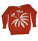 Vtg Linda Allard For Ellen Tracy Womens Orange Knit Sweater L Palm Tree Cotton