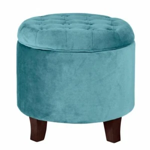 Homepop Ottoman 19" x 18" x 19" Velvet Tufted Cushion Round Teal w/ Storage - Picture 1 of 10