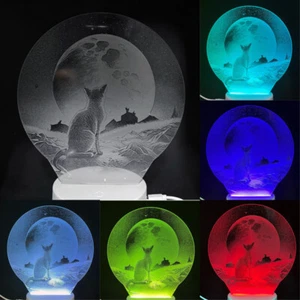 Lampada led Gatto con Luna luce notturna 3d effect multicolore cameretta comodin - Picture 1 of 7
