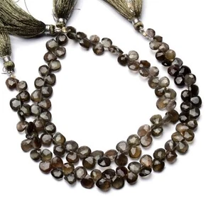 Rare Gem Staurolite Faceted Heart Briolette 7 mm Size Beads 8" Strand - Picture 1 of 4