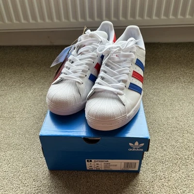 Baskets Adidas Superstar Americana VS Superstar taille UK 6,5 blanc rouge bleu  - Photo 1/4