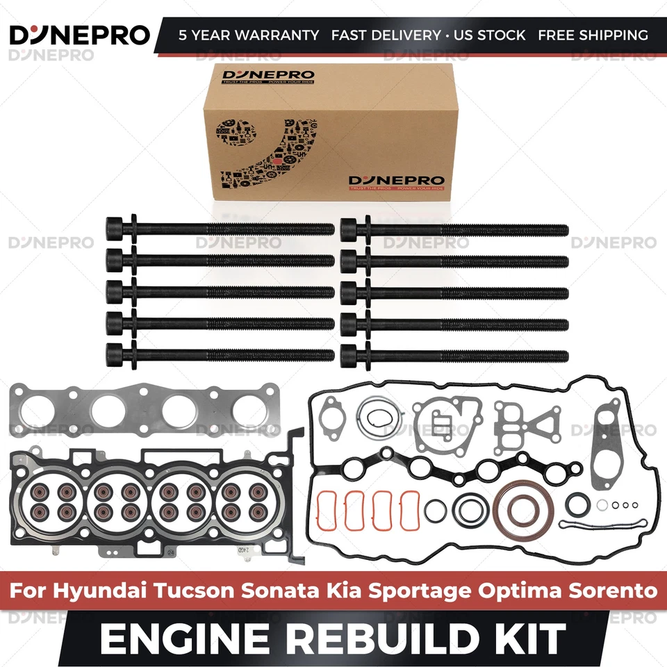 Juego completo de juntas pernos de cabeza G4KJ aptos para Hyundai Sonata 2006-2010 2,4 L 2013 Kia Forte Foto 1 de 4