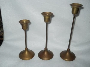 VINTAGE ~ Set of 3 Brass  Taper Candle Holders ( 9" / 7.5" / 6.5" )  _ - Picture 1 of 2