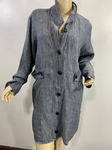 FLAX Lithuania 100% Linen Sz SM Swing Jacket Textured Gray Long Sleeve Button Up - Picture 1 of 16