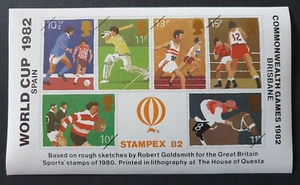 1982 GB UK STAMPEX 82 COMMONWEALTH GAMES BRISBANE WORLD CUP SPAIN SPORTS VF MNH - Picture 1 of 1