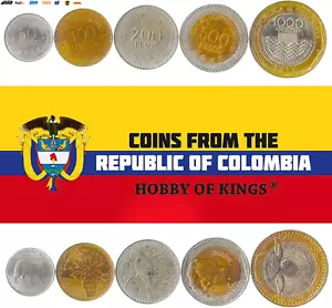 5 Coins from Colombia | Colombian Coin Set Collection 50 100 200 500 1000 Pesos - Picture 1 of 1