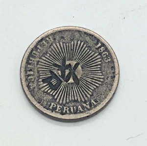 1863 2 Cent Peru Dos Centavos Stamped - Picture 1 of 2