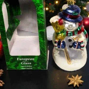 North Pole Snowman Santa's Best European Style Blown Glass Christmas Ornament - Picture 1 of 9