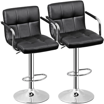 2PCS Black Adjustable Swivel Bar Stools Dining Chair Counter Height W/ Armrest - Image 1 of 4