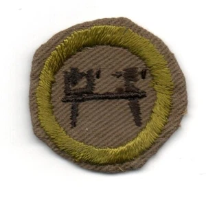 Wood Turning Merit Badge, Type C Tan Narrow Crimped (1938-46), Used - Picture 1 of 1
