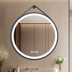 Espejo de baño LED Espejo de baño con iluminación redondo 60/80 cm cuero sin herrajes - Imagen 1 de 23