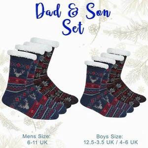 1 / 2 Pair Dad & Son Lounge Chunky Knitted Slipper Socks Grippers Gift Mens Kids - Picture 1 of 14
