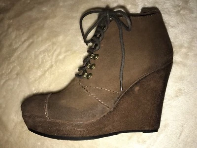 Diesel Lace Up Suede Brown High Wedge Ankle Boots Size 39 — 第 1/4 张图片