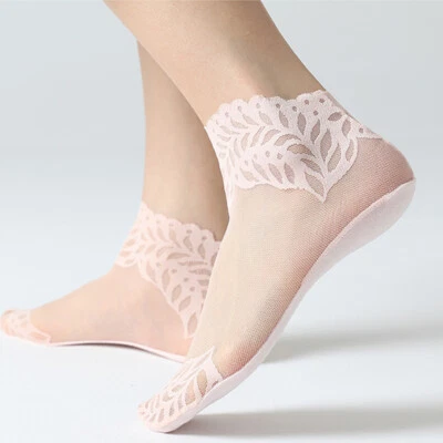 Meia de barco transparente fina base de algodão respirável corte baixo cor sólida - Imagem 1 de 4