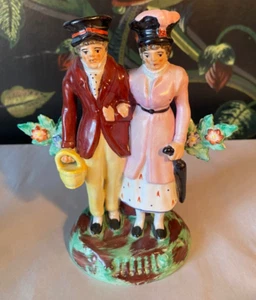 SALE ! Antique Staffordshire Pearlware Dandy and Dandizette with Bocage 19thC 7" - Picture 1 of 9