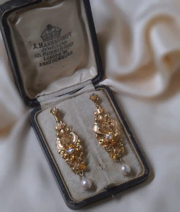 Antique Diamond Pearl Ruby Earrings 14K Natural GIA Victorian Georgian 1700s - Picture 1 of 11