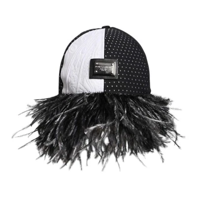 DOLCE & GABBANA Sombrero Blanco Negro Plumas a Lunares Gorra de Béisbol 58/M 830usd Foto 1 de 4