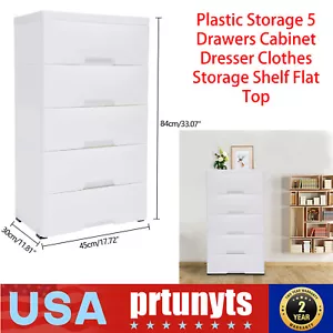 Plastic Storage 5 Drawers Cabinet Dresser Clothes Storage Shelf Flat Top New - Picture 1 of 12