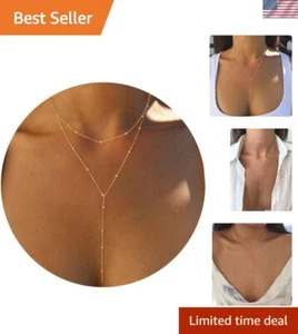 Dainty 14k Gold Plated Lariat Necklace for Women - Trendy Y-Shaped Design - Picture 1 of 9