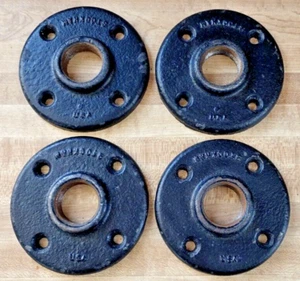 4 Vintage Stockham Threaded Cast Iron 1-1/4" Middle Hole Floor / Wall Flange - Picture 1 of 11