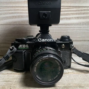 [N MINT w/Strap] Canon AE-1 AE1 35mm SLR Camera 28mm 1:2.8 Lens From JAPAN - Picture 1 of 13