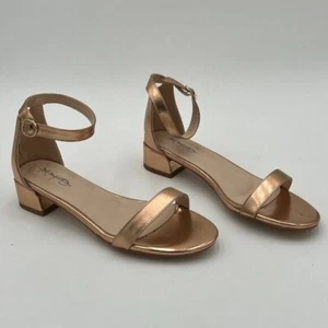 XYD Rose Gold Open Toe Strappy Low Block Heel Sandal Ankle Strap Buckled Shoes - Picture 1 of 5