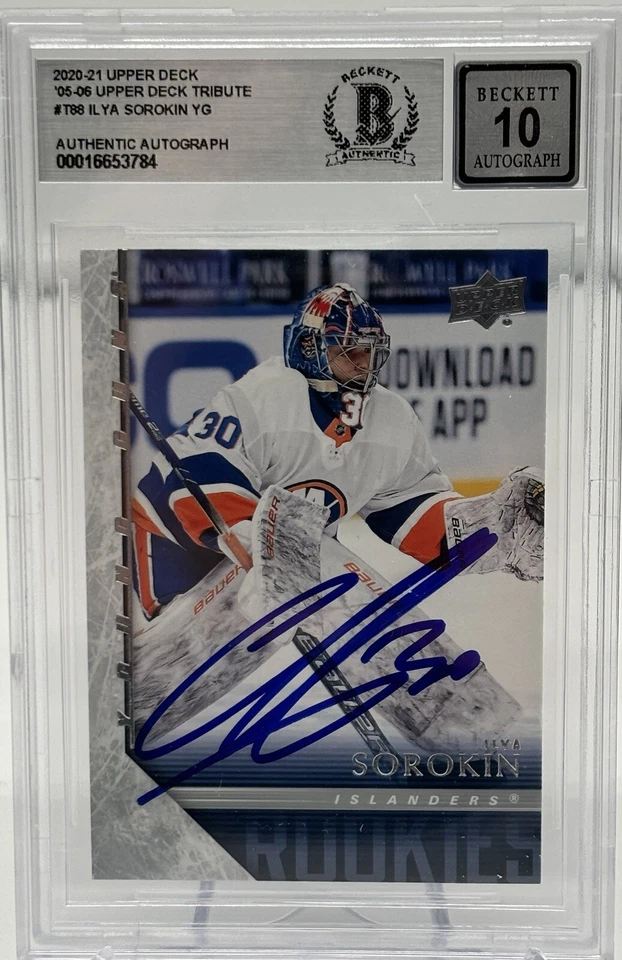 Ilya Sorokin Signed 2020-21 UD Young Guns Tribute #T-88 BAS Autograph Grade 10 - Image 1 of 2